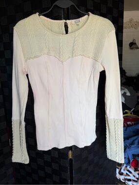 gimmicks by BKE Cream Ribbed Long Sleeve Knit Panel Top
